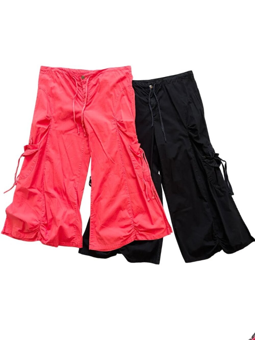 XCVI WEARABLES (2) Cargo Gaucho Cropped Wide Leg Pants Black & Coral SZ M
